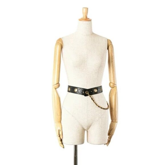 Authentic CHANEL vintage black lambskin runway belt 70cm - Picture 3 of 10